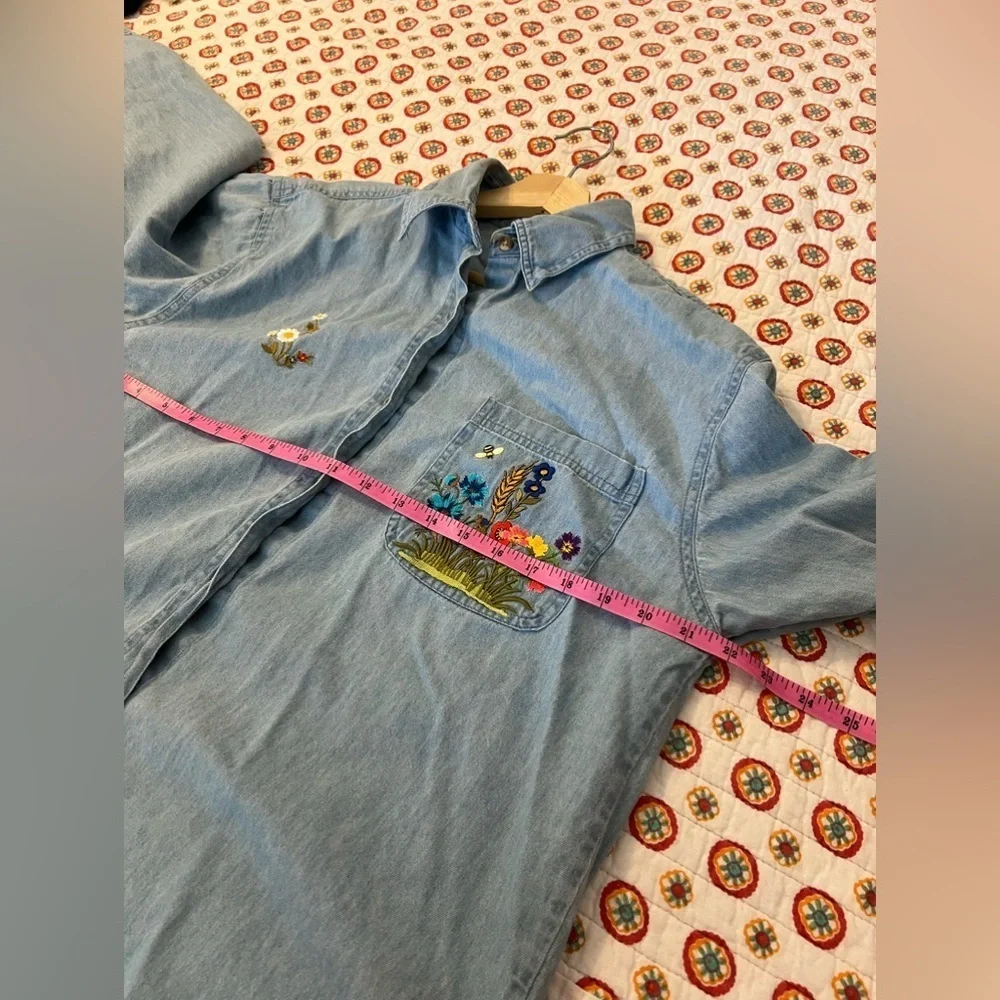 Embroidered Light Blue Denim Shirt - Women - Picture 6 of 7